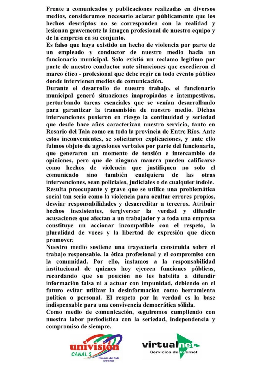 Descargo en redes sociales desde el medio Univisi&oacute;n Canal 5 y Virtualnet